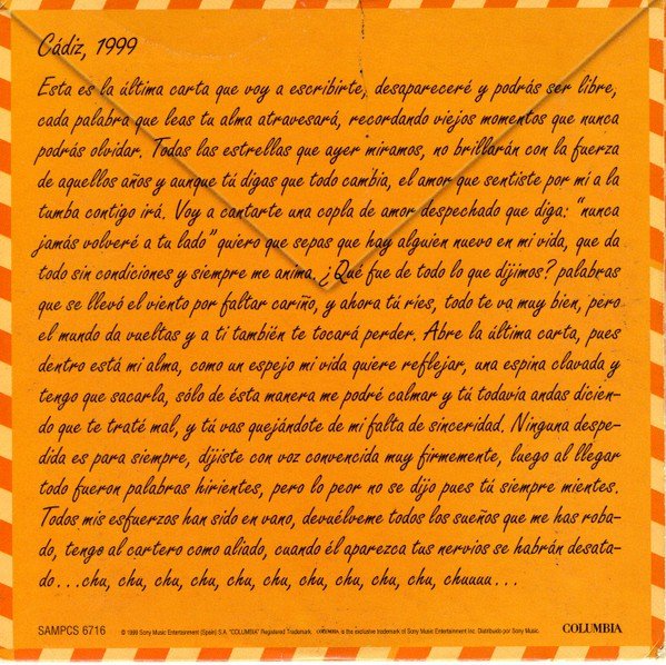 Contraportada de La última carta
